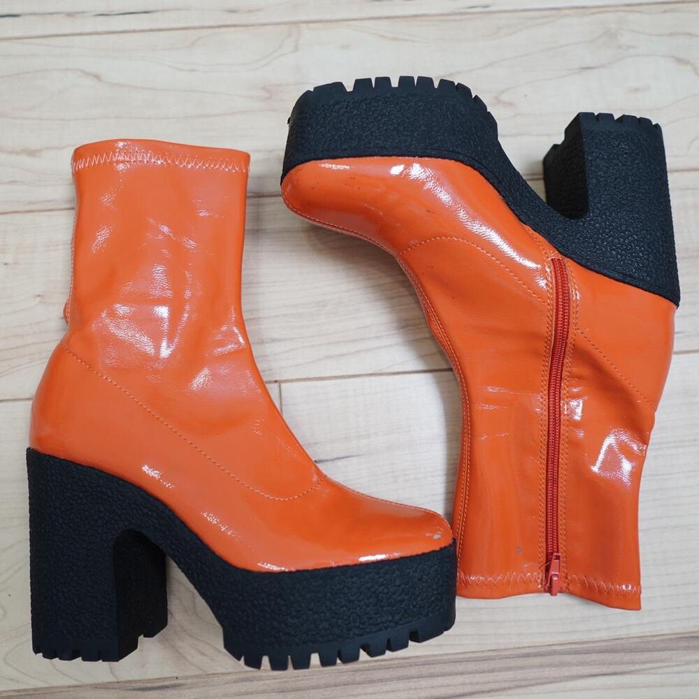 Orange Platform Ankle Boots Chunky Y2K EU37